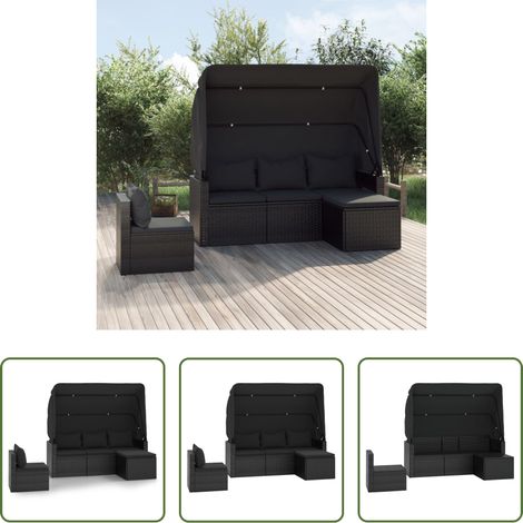 vidaXL Canapé en rotin poly - Salon de jardin 4 pcs avec coussins noir résine tressée (1/5)