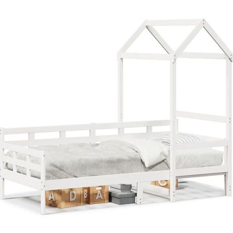 Canapé-lit à baldaquin, matelas non inclus, blanc, 80x200 cm, bois massif. (1/5)