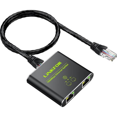 Répartiteur Ethernet Gigabit 1 vers 2 Ports Splitter RJ45 Aluminium Compact avec Câbles Réseau et USB Inclus pour Maison Bureau (1/5)