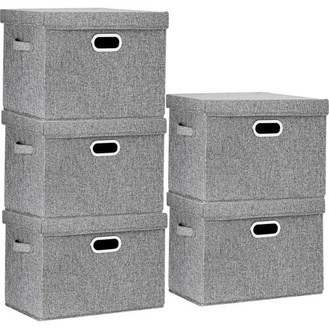 Lot de 5 Boîte de rangement, Pliable, Lavable, Tissu, 44x30x29 cm, Gris, Pour maison et bureau (1/5)