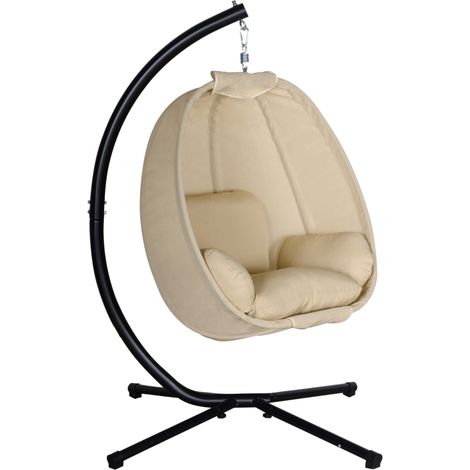 Fauteuil suspendu œuf pivotant avec coussin moelleux intérieur extérieur kaki 125x95x170 cm