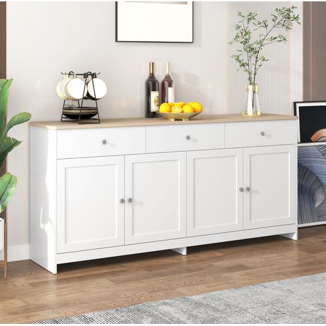 Aparador 160x37x75 cm de MDF y paneles de madera blanco con almacenaje -FLORAGRACE (1/5)