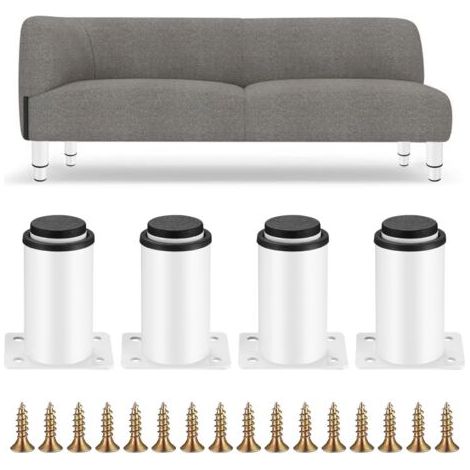 4 verstellbare Möbelfüße, weiße Metall-Tischfüße, höhenverstellbar 0-40 mm, Füße für Küchenmöbel, Schränke, Betten, Tische