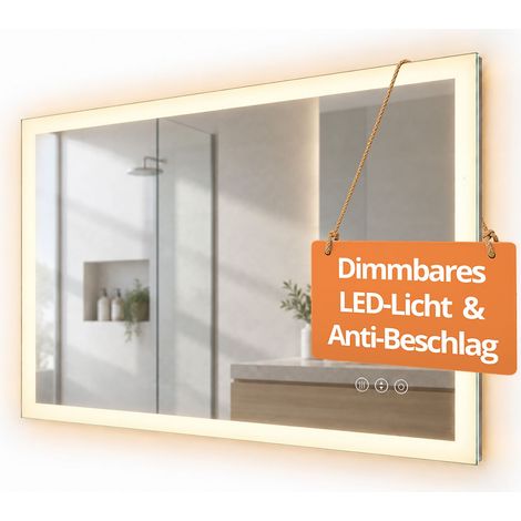Relaxdays Badspiegel, 50 x 70 cm, dimmbarer LED-Spiegel, Steckdose, Anti-Beschlag, IP44, eckiger Badezimmerspiegel, Glas (1/5)