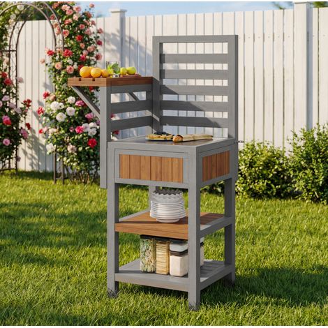 Gartenschrank mit Edelstahl-Arbeitsplatte Massivholz OKMYHOME (1/5)