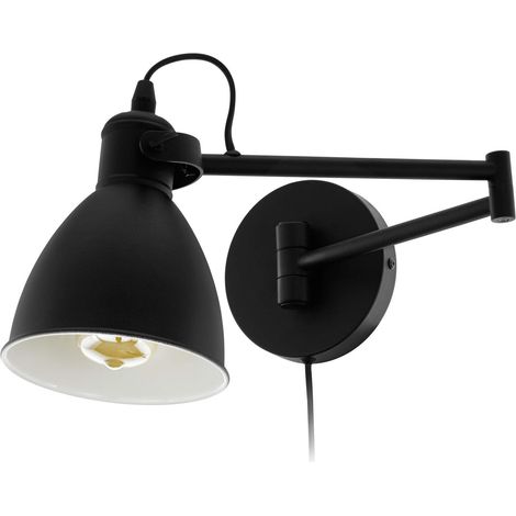 Eglo Lampada da parete San Peri, lampada da soggiorno vintage e industriale, illuminazione da parete per interni in metallo nero, con interruttore, lampada da camera da letto con attacco E27 (1/4)