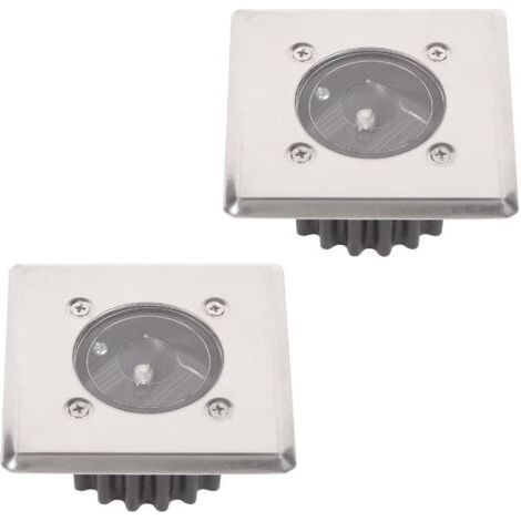 Lot de 2 spots solaires LED encastrables au sol - Carré - 8,5 x 8,5 cm - En acier inoxydable - 2 spots encastrables - IP44 (1/4)