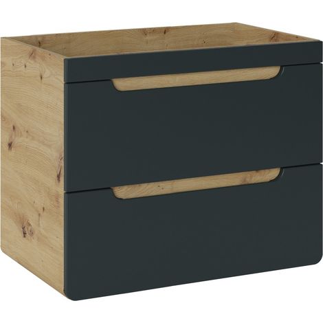 Möbelwaschtisch ERBANO – 70 cm – 2 Schubladen – Helles Eichenholz und Anthrazitgrau – Hängendes Design
