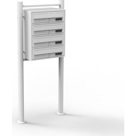 Wiltec 4er Briefkastenanlage weiß 270 x 513 x 1500 mm, Standbriefkasten mit 3 Fächern, Schlüssel und Namensschild, Briefkasten Postkasten mit Ständer (1/5)