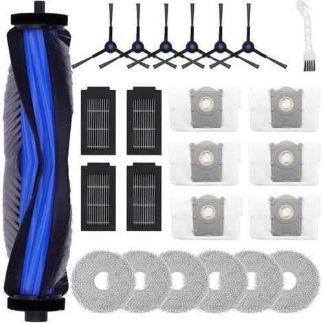 FENOPLASTICAKit accessoires de 24 pièces pour Ecovacs Deebot T50 Omni / T50 Pro Omni, 1 Brosse principale, 4 filtres HEPA, 6 serpillères, 6 sacs à poussière, 6 brosses latérales, 1 brosse de nettoyage (1/5)