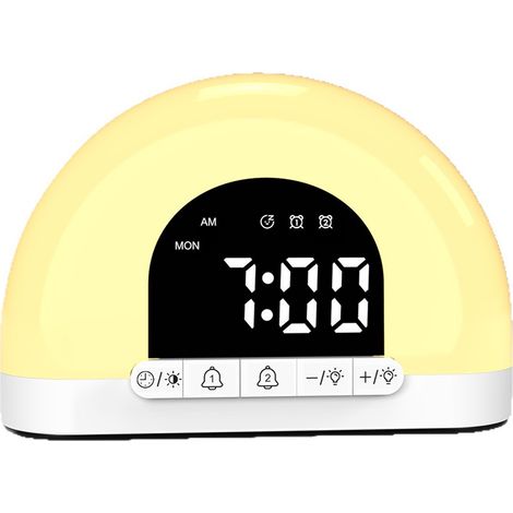 Lampe réveil intelligente simulateur d'aube, double alarme, veilleuse pour favoriser le sommeil, lampe de table, convient aux enfants et aux adultes. (1/5)
