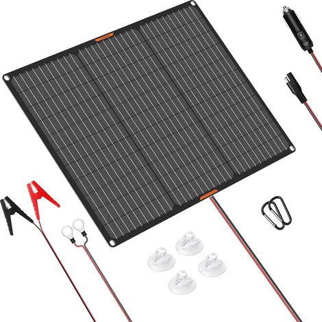 Chargeur de batterie solaire de voiture 50 W 12 V Panneau solaire Portable Étanche Chargeur de maintien pour bateau, voiture, camping car Avec clip alligator (1/5)