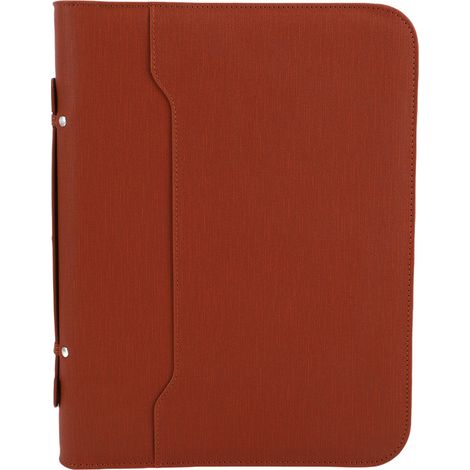Ortviai Portfolio Professionnel en Cuir PU Marron avec 10 Pochettes Transparentes, Carnet 30 Feuilles, Étui Tablette 10,1", Calculatrice Solaire