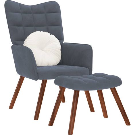 Comfort - vidaXL Poltrona Relax con Sgabello in Velluto Grigio Scuro - Seduta (1/5)