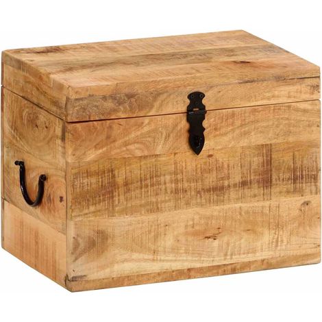 Boîte de rangement en bois massif de manguier – Coffre de rangement style antique avec couvercle et charnières – 39 x 28 x 31 cm (1/5)