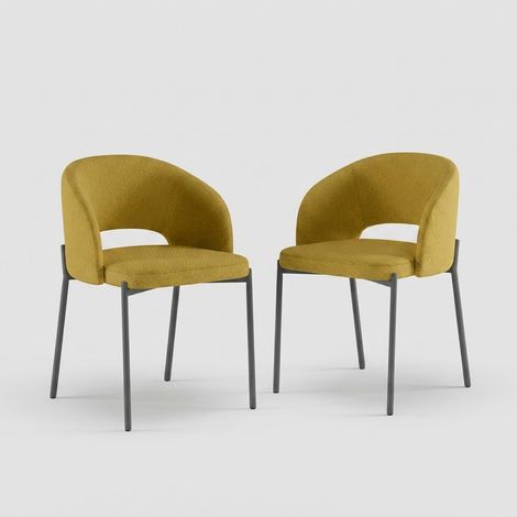 Set de 2 sillas de cocina de diseño tapizadas en tela con patas de metal Siena - Amarillo (1/5)