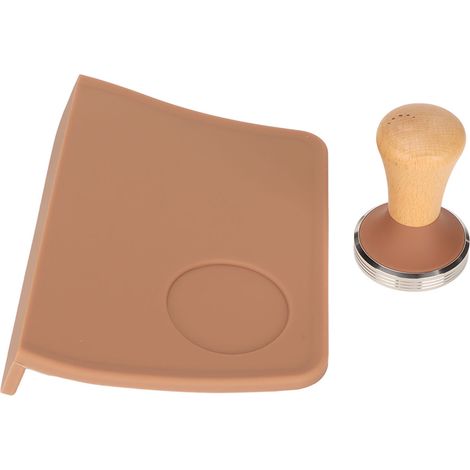 2 Stück Kaffeetampfmatte aus integriertem Silikon, 90-Grad-Ecktampfer mit Tamper, braun, Durchmesser 51 mm (1/5)