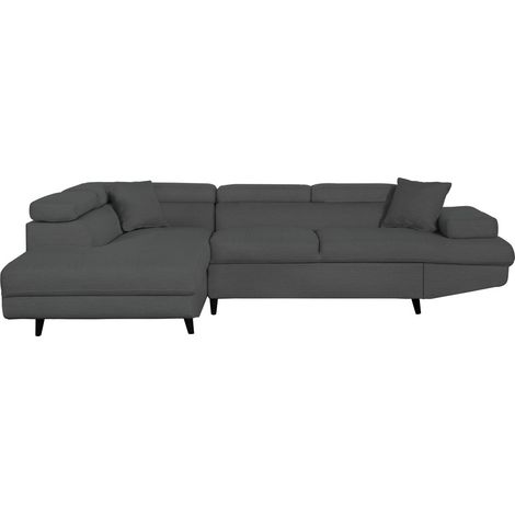 Canapé d'angle gauche convertible RIO Scandinave avec coffre en tissu - Gris foncé, Pieds noir (1/5)