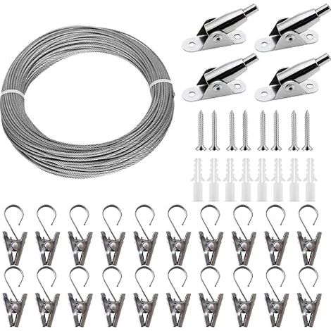 Stainless Steel Curtain Tensioner 10 m Wire with 4 Corner Brackets for Wall or Ceiling Elastic Rope Cord Ideal for Curtains Home Decorations and Accessories (1/5)