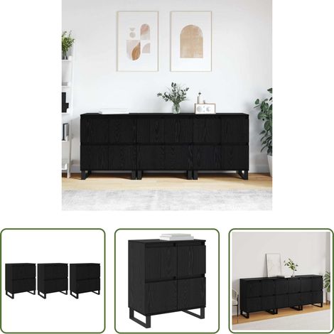 vidaXL Wohnzimmer - Sideboard 3 pcs Schwarz Eichen-Optik 60 x 35 x 70 cm (1/5)