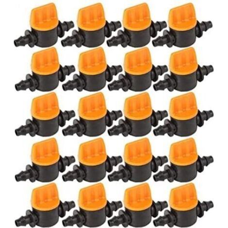 CSPARKV 20 Pièces Vanne de tubes d'irrigation, soupape d'irrigation goutte à goutte de pouce barbelé vanne d'arrêt de tube d'irrigation Mini-vanne capillaire à double barbillon 4/7 (1/5)