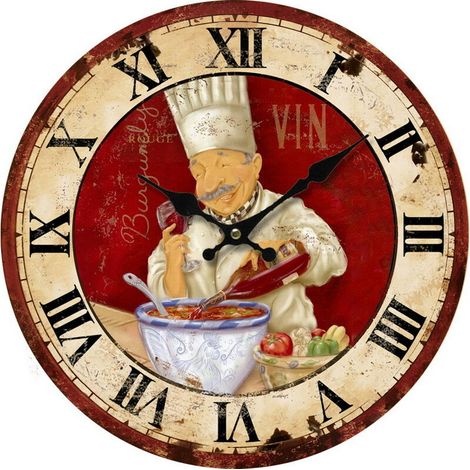 royaluxe - Horloge murale rétro horloge murale salon décoration chef pâtisserie modèle de dessin animé style silencieux , B-6 , 34234cm, (1/4)