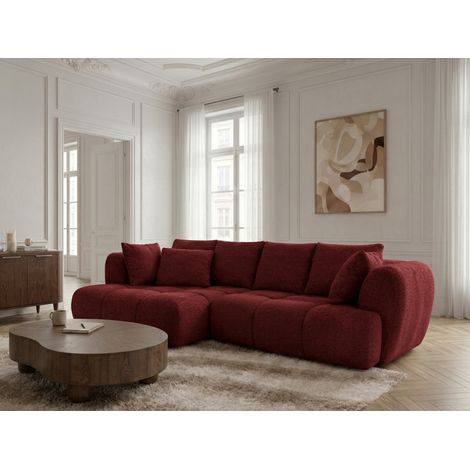 BOBOCHIC - Canapé d'angle convertible avance-recule électrique AUDE tissu bouclette Angle gauche Rouge (1/5)