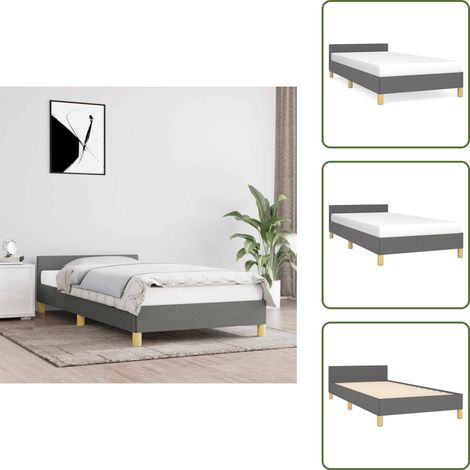 Cadre de lit sans matelas gris foncé 90x200 cm tissu - Cadre De Lit - Lit Double - Literie - Meuble Chambre - Tête De Lit (1/5)