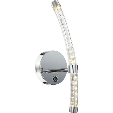 Lampada da parete a LED in vetro curvo, lampada da ingresso, soggiorno, dimmer tattile, lampada da parete cromata, 7W 490lm bianco neutro, LxA 12x37 cm, Globo 68040W