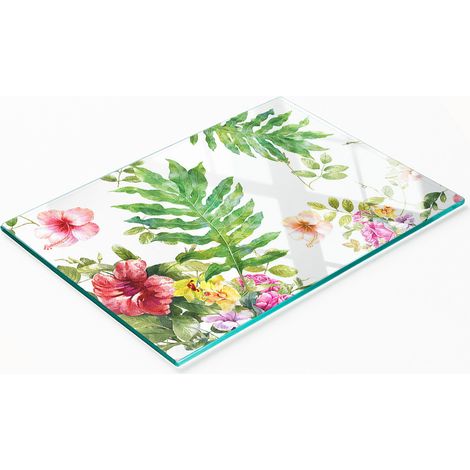 Tabla de cocina de vidrio duradera y elegante con estampado floral de 80x52 cm. (1/5)