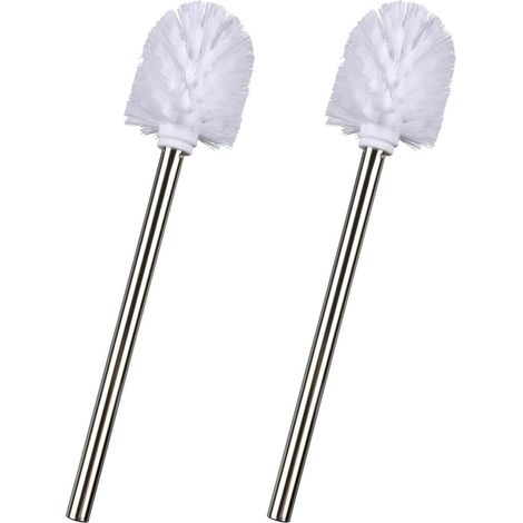 2 - Brosse WC - Manche Acier Inoxydable - Tête Remplaçable Blanc - Pour Ensemble Toilettes - Intérieur Salle De Bain - Blanc - 8x35cm (1/3)