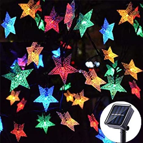 Guirlande Lumineuse Exterieur Solaire,30 LED Étoile Guirlande lumineuse solaire 8 modes, Étanche Décoration extérieure pour Jardin, patio, fête, mariage (multicolore) (1/5)