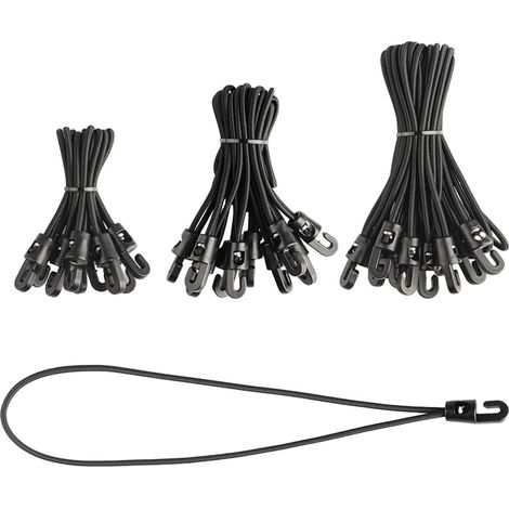 Lot de 30 tendeurs noirs avec crochets, sangles élastiques robustes avec crochets, sangles élastiques de 10,2 cm, 15,2 cm, 20,3 cm avec crochets, cordes élastiques courtes pour camping, bâche, bâche (1/5)