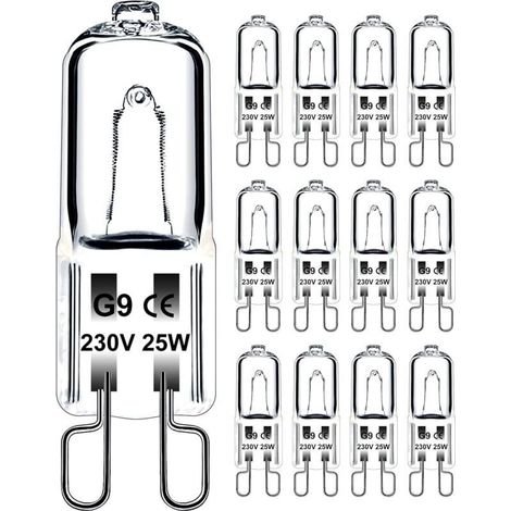 Ampoule G9 25W 230V Dimmable Blanc Chaud, Ampoule Halogène G9 Tolérance de 300°C, Ampoule Four G9 Pour Four Micro-ondes Cuisinière Plafonniers, Lot de 12 (1/5)