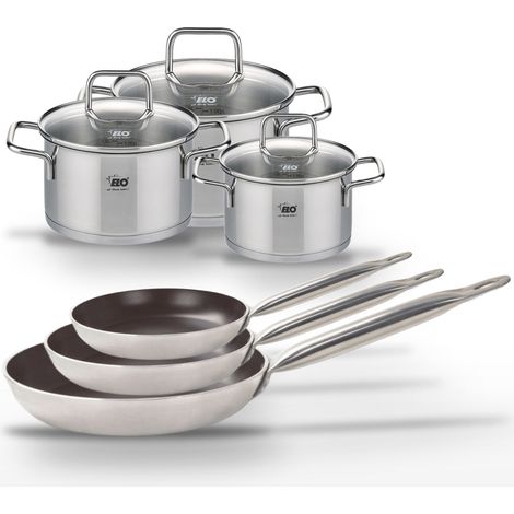 Lot de 3 Poêles 24/28/32 cm Elo Bistro Line et 3 Faitouts 12/14/16 cm (1/5)