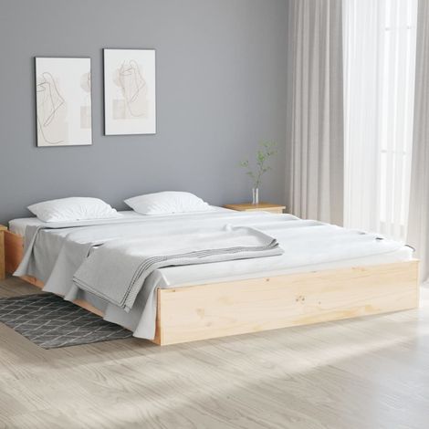 Lit double-120 x 190 cm, Cadre de lit, Lit adulte, Structure de lit bois massif petit double PDKEI44395 (1/5)