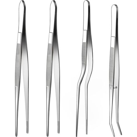 4 pinces fines cuisine, acier inoxydable 16 cm, pointes dentelées, manche ergonomique, pour pâtisserie et dressage (1/5)