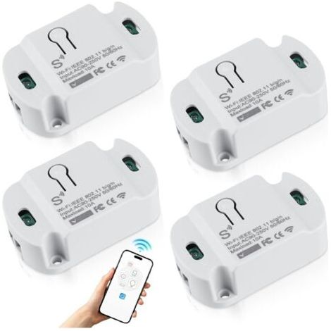 4 pièces 10 A Module d'interrupteur Wi-Fi : interrupteur WiFi sans fil Tuya Smart Life, Assistant DIY encastré, fonctionne avec Alexa, Google