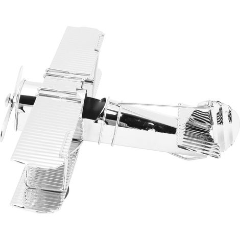 Avion décoratif en métal, taille moyenne, en fer plaqué argent, pour la maison et le bureau (réf. 7111U-1302). (1/5)