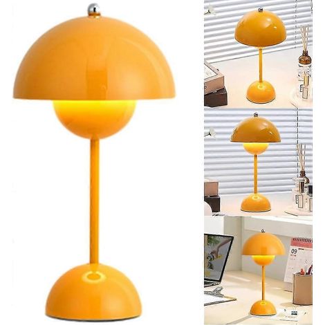 Lampe de table champignon style nordique, lampe macaron rechargeable, style vintage, tactile, à intensité variable, 3 couleurs LED, décoration chambre, bureau, lampe de chevet. Couleur : jaune. (1/4)