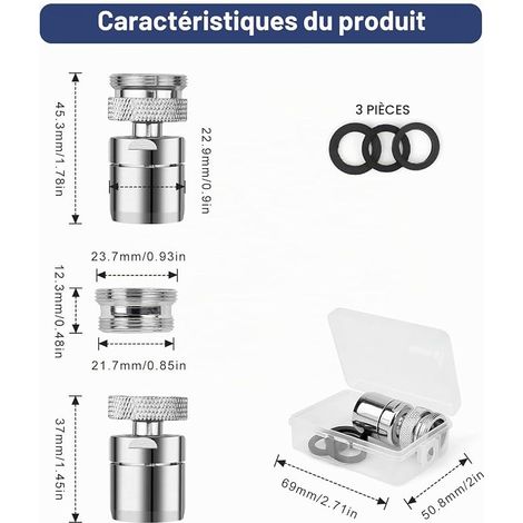 Mousseur Robinet Antidérapants de 22 mm, Mousseur Robinet Rotatif à 360° pour Robinets de Cuisine et de Salle de Bain Avec Filetage Externe (1/4)
