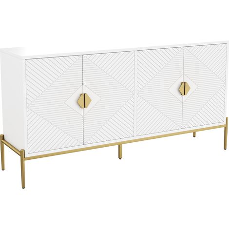 ELVMI Credenza con 4 Ante e Gambe in Metallo per Soggiorno Sala da Pranzo Ingresso in MDF 162×40×80 cm Bianco (1/5)