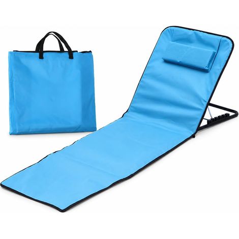 Tapis de plage pliable, chaise longue de plage pliable, léger, tapis de plage avec dossier à dossier réglable, coussin avec sac de transport, sac de rangement, chaise longue portable (1/5)
