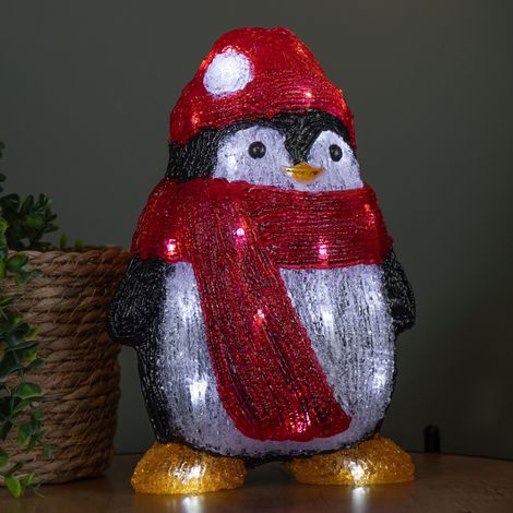 30cm Light up Acrylic Christmas Penguin with Scarf and 30 White LEDs (1/5)