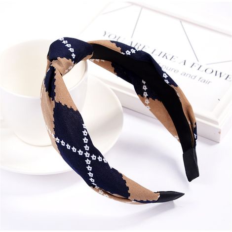 Accessoire de coiffure pour femme : serre-tête rond à pois et nœud croisé en tissu (369 Bleu) (1/2)