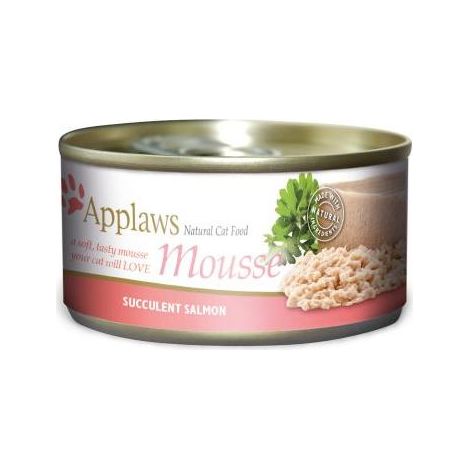 Alimento húmedo premium para gatos Applaws, mousse de salmón para gatos adultos, lata de 70 g.