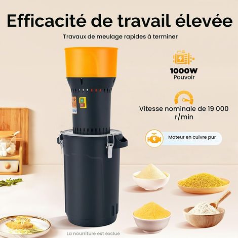 Moulin à céréales électrique, 1000 W, 25 l, 19 000 tr/min, moulin à farine avec 5 tamis, 220 V, pour nourriture pour animaux, maïs, blé, ferme (1/5)