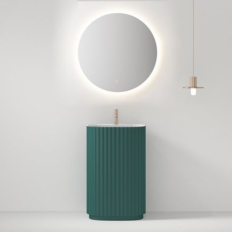 Lavabo Freestanding Reid 50 cm Verde Bottiglia Specchio Tondo - Meda (1/4)