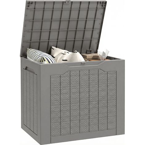 Outsunny 93L Plastic Garden Storage Box, Storage Container w/ Handles Khaki