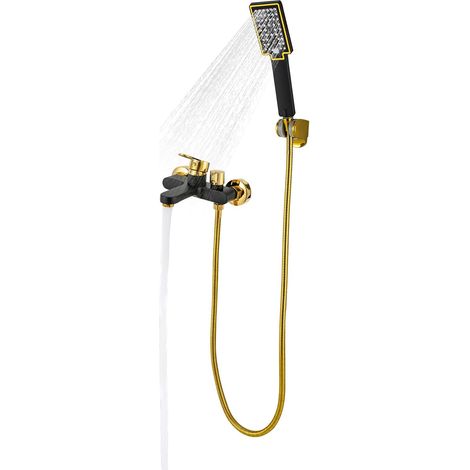 Rubinetto per vasca con doccetta monocomando, flessibile doccia da 1,5 m, nero e oro, rubinetto per bagno (1/5)